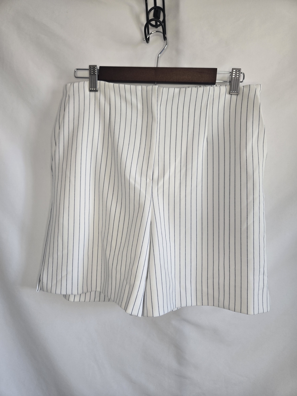 French Connection White Shorts with Navy Pinstripes